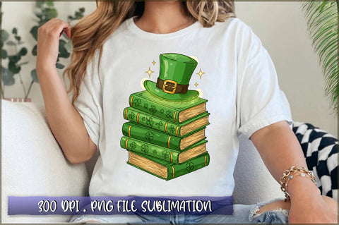 St Patricks Day Book Lover Lucky Clover PNG Sublimation Shetara Begum 