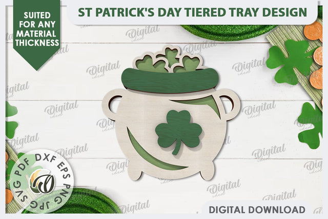 St Patrick's Day Cauldron Laser Cut. Lucky Charm Tiered Tray SVG Evgenyia Guschina 