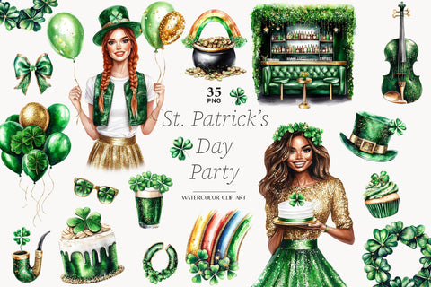 St. Patrick's Day Clipart Bundle | Shamrock PNG Set SVG GlamArtZhanna 