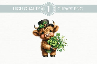 St. Patrick's Day Clipart, Cute Highland Cow PNG Sublimation BijouBay 