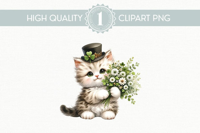 St. Patrick's Day Clipart, Cute Kitten PNG Sublimation BijouBay 