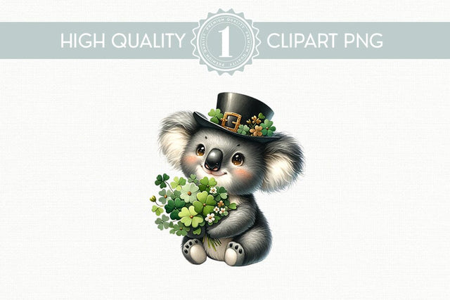 St. Patrick's Day Clipart, Cute Koala PNG Sublimation BijouBay 