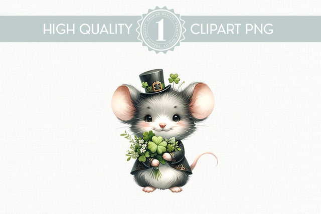 St. Patrick's Day Clipart, Cute Mouse PNG Sublimation BijouBay 