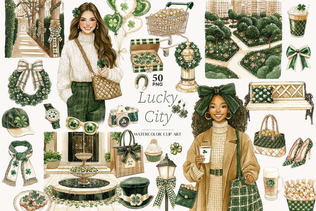 St Patricks Day Clipart | Irish Shamrock Spring Lucky Woman SVG GlamArtZhanna 