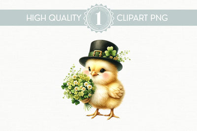 St. Patrick's Day Clipart PNG, Cute Chick with Hat Floral Sublimation BijouBay 