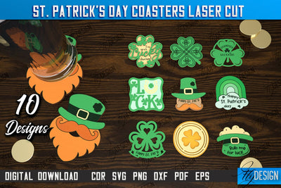 St. Patrick's Day Coasters Bundle | Table Cup Coasters | St Patrick's Day Symbols | CNC Files SVG Fly Design 