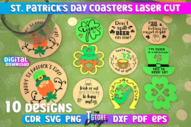 St. Patrick's Day Coasters Bundle | Table Cup Coasters | St Patrick's Day Symbols | CNC Files SVG The T Store Design 