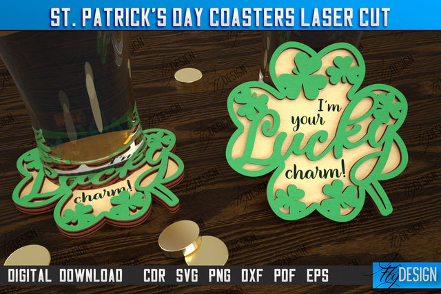 St. Patrick's Day Coasters | Table Cup Coasters | St Patrick's Day Symbols | CNC File SVG Fly Design 