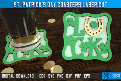 St. Patrick's Day Coasters | Table Cup Coasters | St Patrick's Day Symbols | CNC File SVG Fly Design 