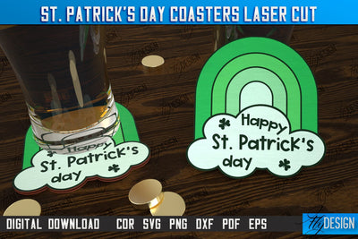 St. Patrick's Day Coasters | Table Cup Coasters | St Patrick's Day Symbols | CNC File SVG Fly Design 