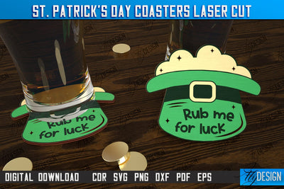 St. Patrick's Day Coasters | Table Cup Coasters | St Patrick's Day Symbols | CNC File SVG Fly Design 