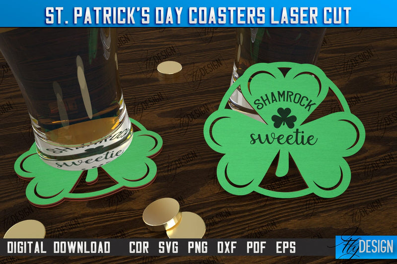 St. Patrick's Day Coasters | Table Cup Coasters | St Patrick's Day Symbols | CNC File SVG Fly Design 