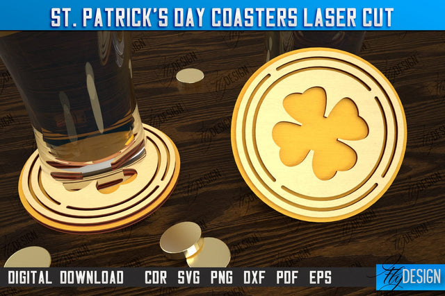St. Patrick's Day Coasters | Table Cup Coasters | St Patrick's Day Symbols | CNC File SVG Fly Design 