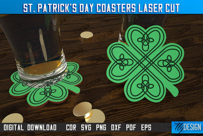 St. Patrick's Day Coasters | Table Cup Coasters | St Patrick's Day Symbols | CNC File SVG Fly Design 