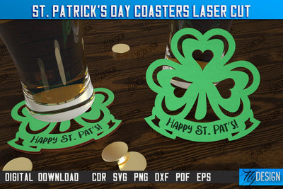 St. Patrick's Day Coasters | Table Cup Coasters | St Patrick's Day Symbols | CNC File SVG Fly Design 