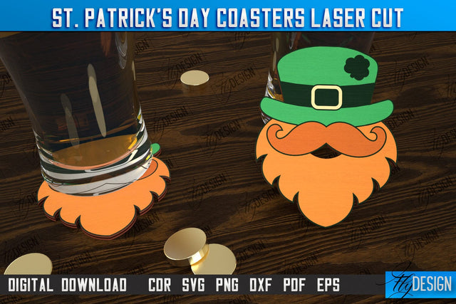 St. Patrick's Day Coasters | Table Cup Coasters | St Patrick's Day Symbols | CNC File SVG Fly Design 