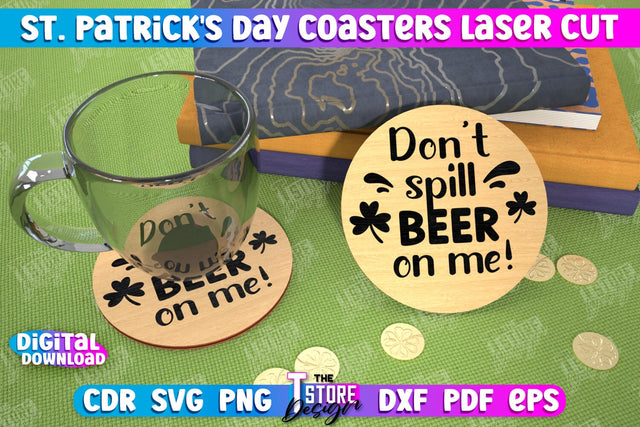St. Patrick's Day Coasters | Table Cup Coasters | St Patrick's Day Symbols | CNC File SVG The T Store Design 