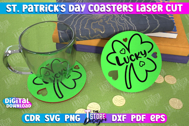 St. Patrick's Day Coasters | Table Cup Coasters | St Patrick's Day Symbols | CNC File SVG The T Store Design 