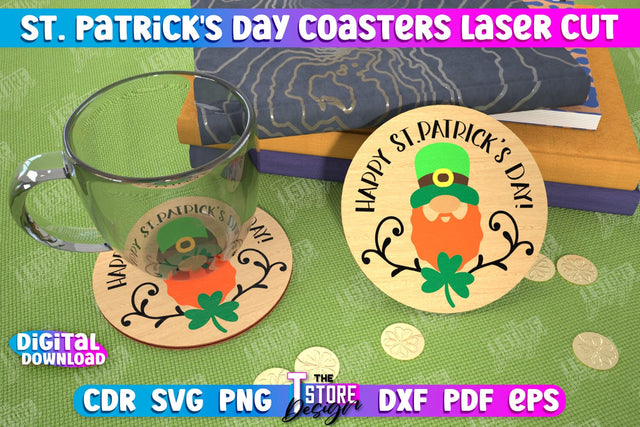St. Patrick's Day Coasters | Table Cup Coasters | St Patrick's Day Symbols | CNC File SVG The T Store Design 