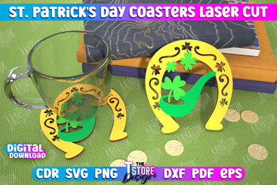 St. Patrick's Day Coasters | Table Cup Coasters | St Patrick's Day Symbols | CNC File SVG The T Store Design 