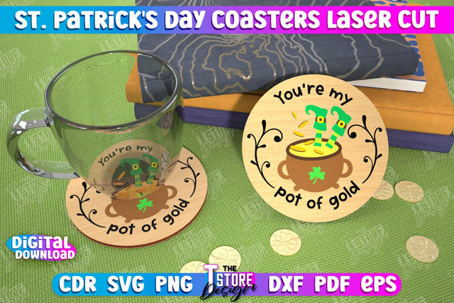 St. Patrick's Day Coasters | Table Cup Coasters | St Patrick's Day Symbols | CNC File SVG The T Store Design 