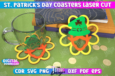 St. Patrick's Day Coasters | Table Cup Coasters | St Patrick's Day Symbols | CNC File SVG The T Store Design 