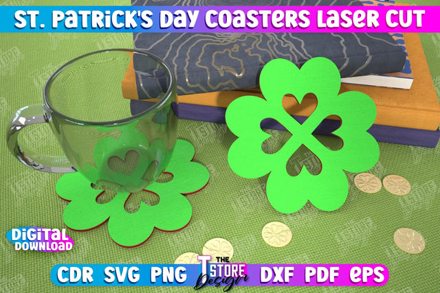 St. Patrick's Day Coasters | Table Cup Coasters | St Patrick's Day Symbols | CNC File SVG The T Store Design 