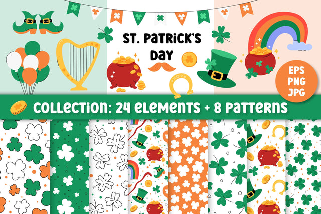 St. Patrick’s Day Collection | PNG Clipart | Vector Patterns | Patricks Day Cute Illustrations | Irish Holiday Symbols Digital Pattern AnnaViolet_store 