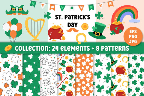 St. Patrick’s Day Collection | PNG Clipart | Vector Patterns | Patricks Day Cute Illustrations | Irish Holiday Symbols Digital Pattern AnnaViolet_store 