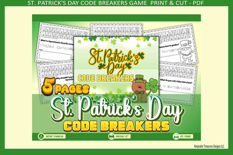 St. Patrick’s Day Coloring Game for Kids Printable – 5 Page Print and Cut Activity PDF – Classroom Party Fun Sublimation Keepsake Treasures Designs LLC. 