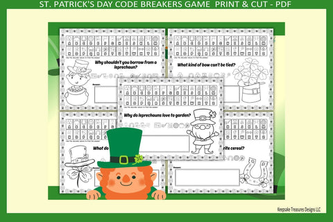 St. Patrick’s Day Coloring Game for Kids Printable – 5 Page Print and Cut Activity PDF – Classroom Party Fun Sublimation Keepsake Treasures Designs LLC. 