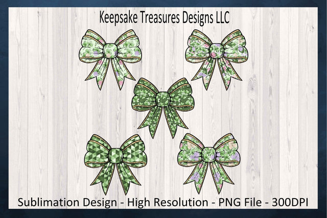 St. Patrick's Day Coquette Bow Set, Sublimation Shamrock Bow PNG, Happy St. Patrick's Day, Digital Download Sublimation Keepsake Treasures Designs LLC. 