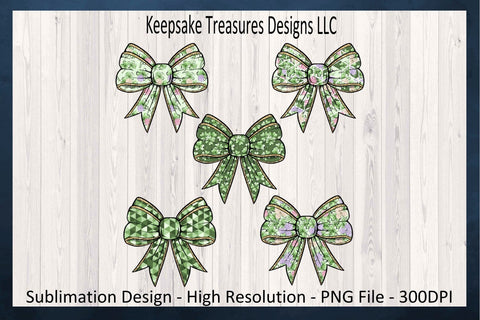 St. Patrick's Day Coquette Bow Set, Sublimation Shamrock Bow PNG, Happy St. Patrick's Day, Digital Download Sublimation Keepsake Treasures Designs LLC. 