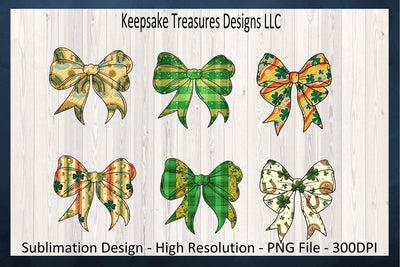 St. Patrick's Day Coquette Bow Set, Sublimation Shamrock Bow PNG, Multi-use Designs, Digital Download Sublimation Keepsake Treasures Designs LLC. 