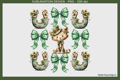 St. Patrick’s Day Cute Kitty, Coquette Bows Sublimation T-Shirt Png Design Sublimation Keepsake Treasures Designs LLC. 