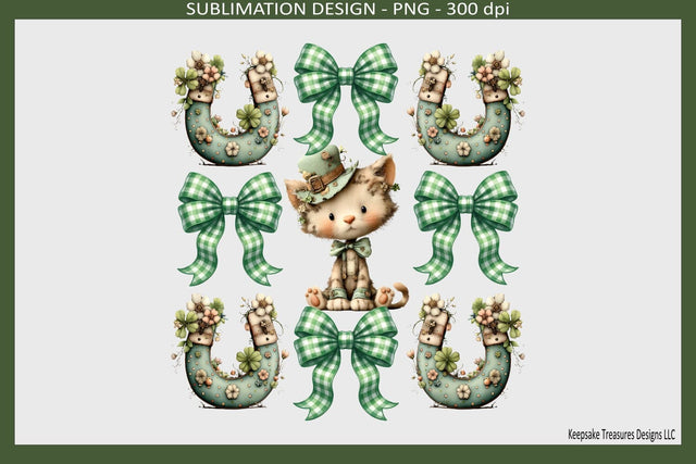St. Patrick’s Day Cute Kitty, Coquette Bows Sublimation T-Shirt Png Design Sublimation Keepsake Treasures Designs LLC. 