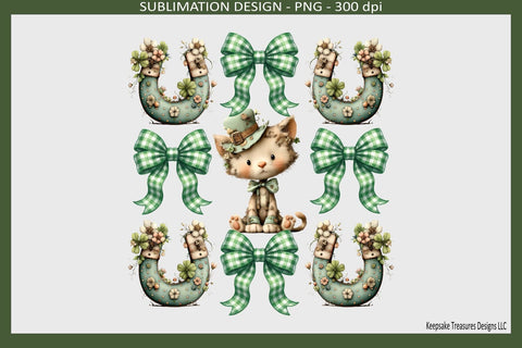 St. Patrick’s Day Cute Kitty, Coquette Bows Sublimation T-Shirt Png Design Sublimation Keepsake Treasures Designs LLC. 