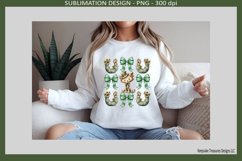 St. Patrick’s Day Cute Kitty, Coquette Bows Sublimation T-Shirt Png Design Sublimation Keepsake Treasures Designs LLC. 