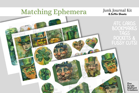 St. Patrick's Day Digital Junk Journal Kit Half Pages Digital Pattern Fine Purple Elephant Creations 