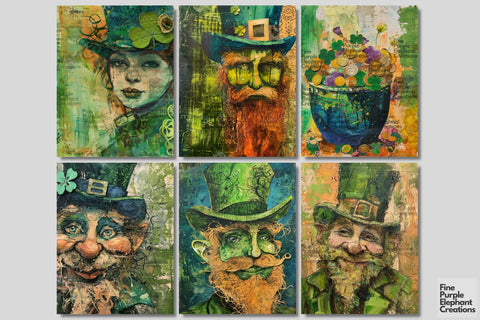 St. Patrick's Day Digital Junk Journal Kit Half Pages Digital Pattern Fine Purple Elephant Creations 