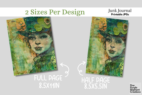 St. Patrick's Day Digital Junk Journal Kit Half Pages Digital Pattern Fine Purple Elephant Creations 