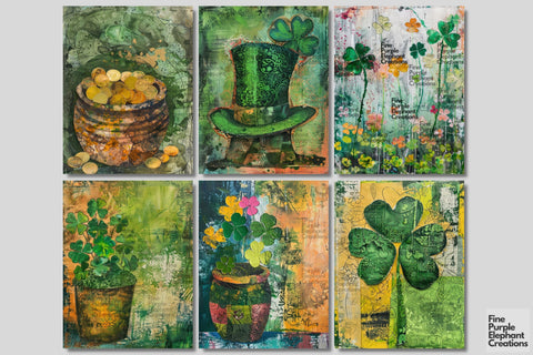 St. Patrick's Day Digital Junk Journal Kit Half Pages Digital Pattern Fine Purple Elephant Creations 