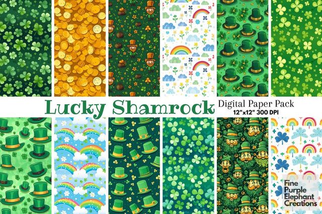 St. Patrick's Day Digital Paper | Irish Leprechaun Shamrock Digital Pattern Fine Purple Elephant Creations 