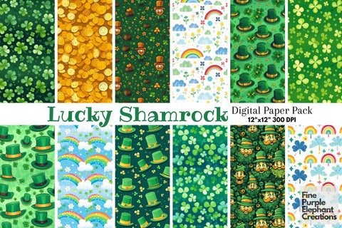 St. Patrick's Day Digital Paper | Irish Leprechaun Shamrock Digital Pattern Fine Purple Elephant Creations 