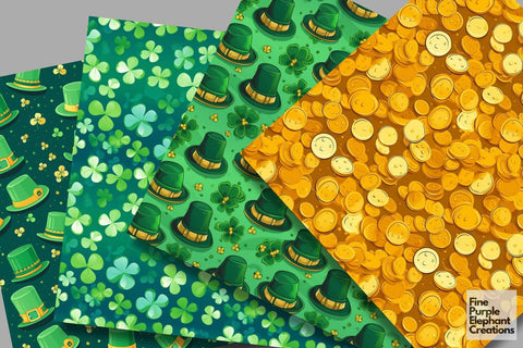 St. Patrick's Day Digital Paper | Irish Leprechaun Shamrock Digital Pattern Fine Purple Elephant Creations 