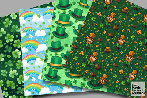 St. Patrick's Day Digital Paper | Irish Leprechaun Shamrock Digital Pattern Fine Purple Elephant Creations 