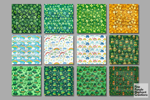 St. Patrick's Day Digital Paper | Irish Leprechaun Shamrock Digital Pattern Fine Purple Elephant Creations 