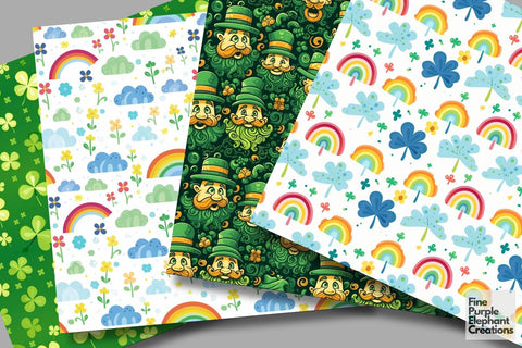 St. Patrick's Day Digital Paper | Irish Leprechaun Shamrock Digital Pattern Fine Purple Elephant Creations 
