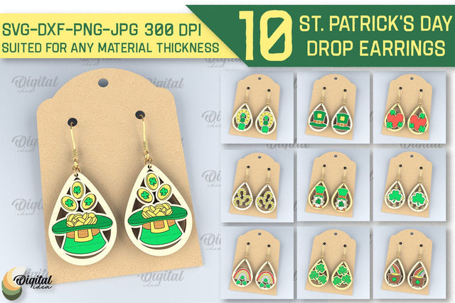 St. Patrick's Day Drop Earrings SVG Bundle. Earrings Laser Cut SVG SVG Evgenyia Guschina 