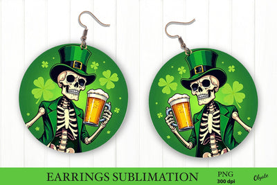 St Patrick’s Day Earring PNG. Skeleton Round Earring Sublimation Olga Terlyanskaya 